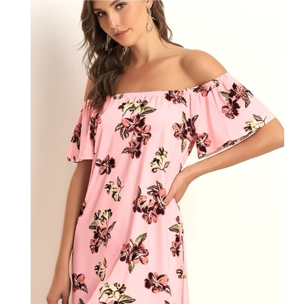 NWT WEST LOOP Dress Women's XL Tropical Pink Off The Shoulder Floral Boho Dress